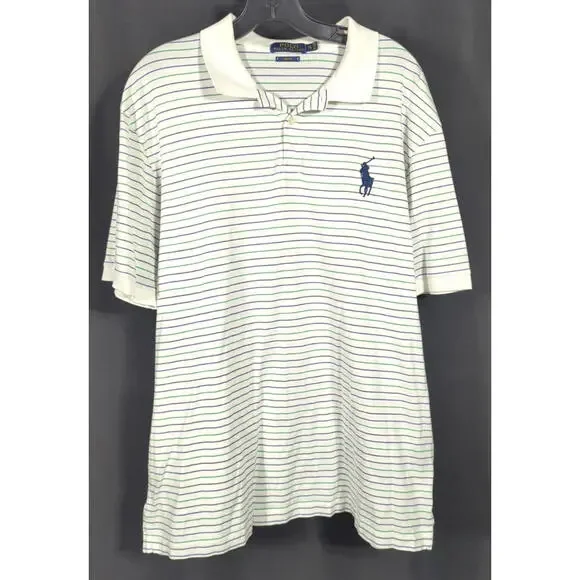 Polo Ralph Lauren Striped Pattern Collared Polo Shirt XL Short Sleeve 100 Cotton - Picture 1 of 9